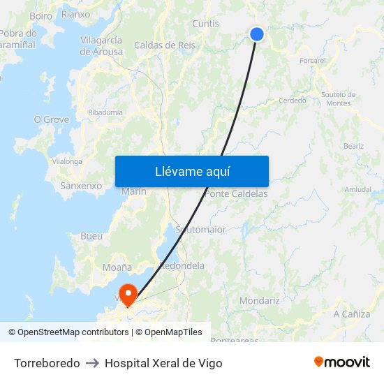 Torreboredo to Hospital Xeral de Vigo map