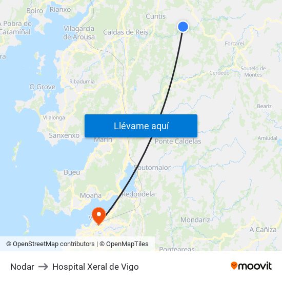 Nodar to Hospital Xeral de Vigo map