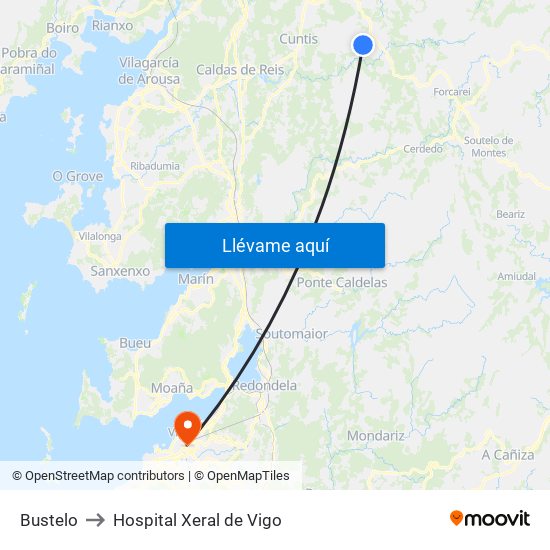 Bustelo to Hospital Xeral de Vigo map