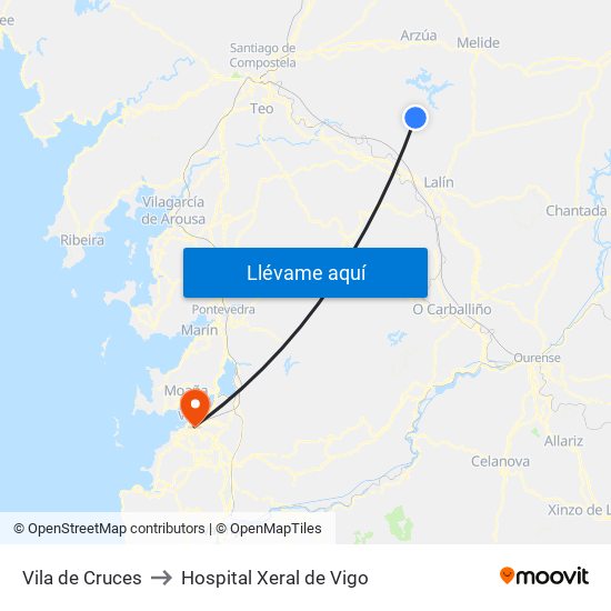 Vila de Cruces to Hospital Xeral de Vigo map