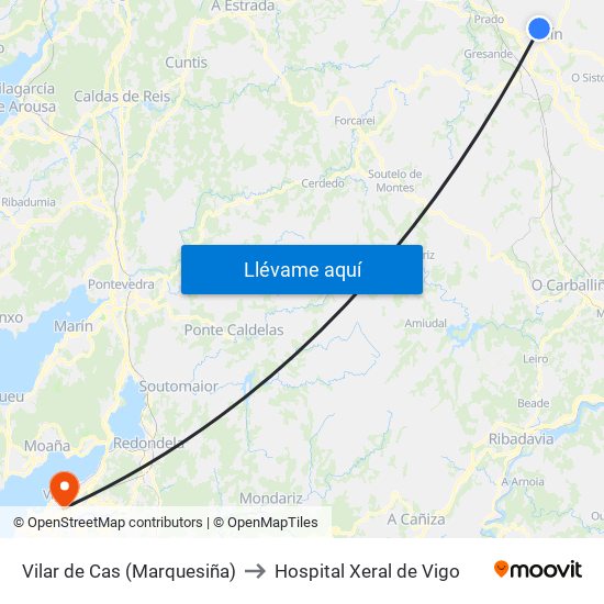 Vilar de Cas (Marquesiña) to Hospital Xeral de Vigo map