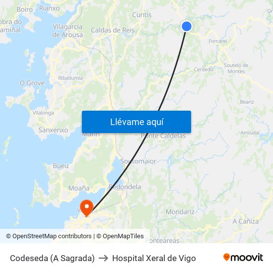 Codeseda (A Sagrada) to Hospital Xeral de Vigo map