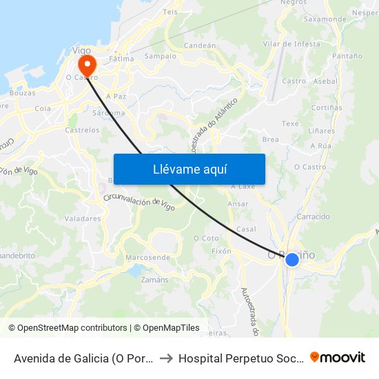 Ponte Galo (Avda.De Galicia) to Hospital Perpetuo Socorro map