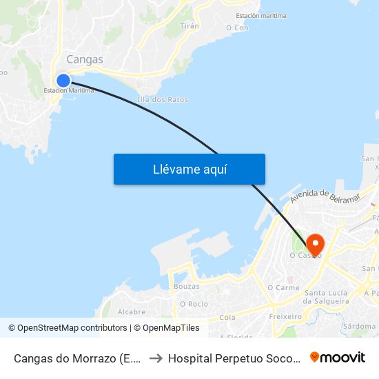 Cangas do Morrazo (E.A.) to Hospital Perpetuo Socorro map
