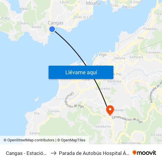 Cangas - Estación Marítima to Parada de Autobús Hospital Álvaro Cunqueiro map