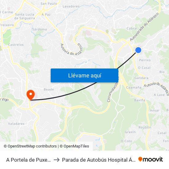 A Portela de Puxeiros (Mos) to Parada de Autobús Hospital Álvaro Cunqueiro map
