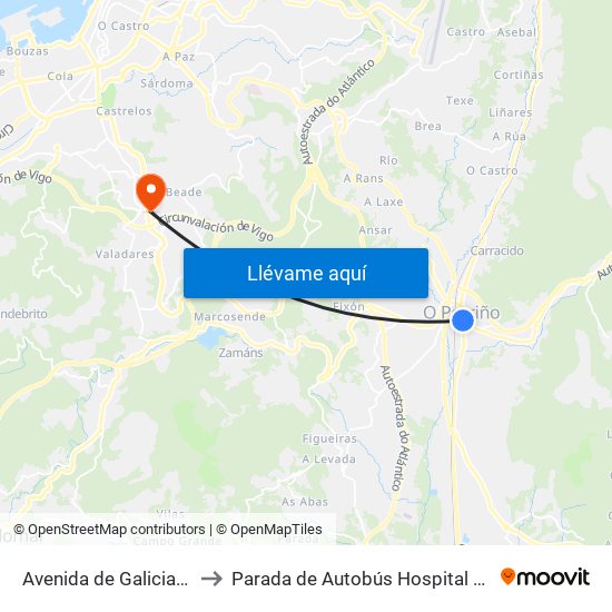 Avenida de Galicia (O Porriño) to Parada de Autobús Hospital Álvaro Cunqueiro map