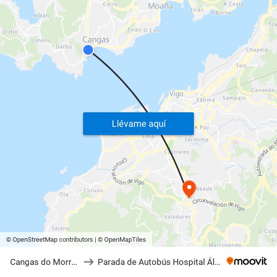 Cangas do Morrazo (E.A.) to Parada de Autobús Hospital Álvaro Cunqueiro map