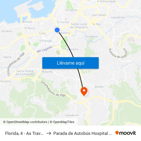 Florida, 4 - As Travesas (Vigo) to Parada de Autobús Hospital Álvaro Cunqueiro map