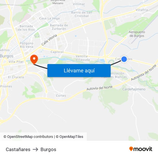 Castañares to Burgos map