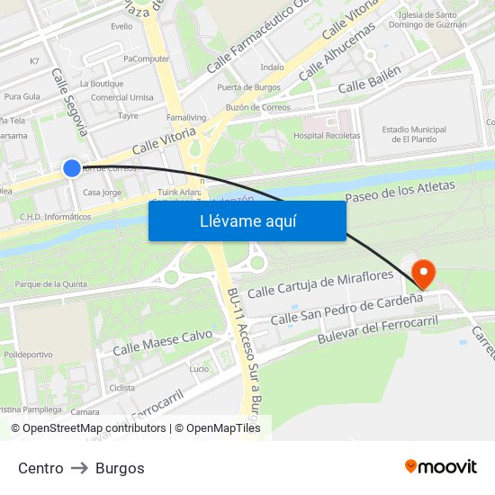 Centro to Burgos map