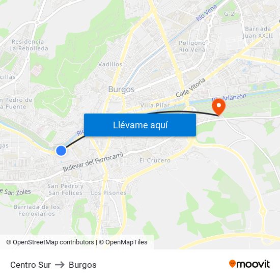 Centro Sur to Burgos map
