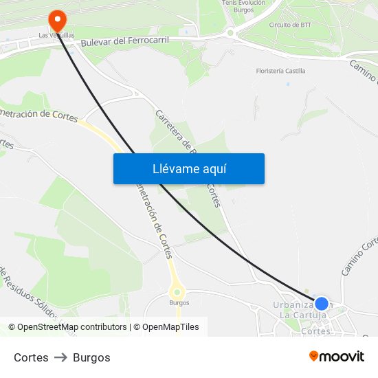 Cortes to Burgos map