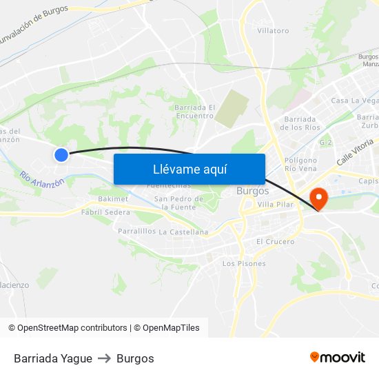 Barriada Yague to Burgos map