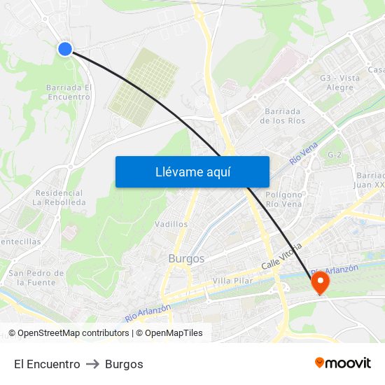 El Encuentro to Burgos map