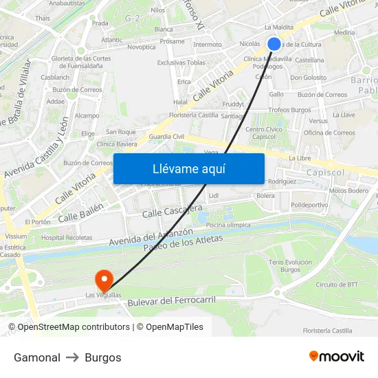 Gamonal to Burgos map