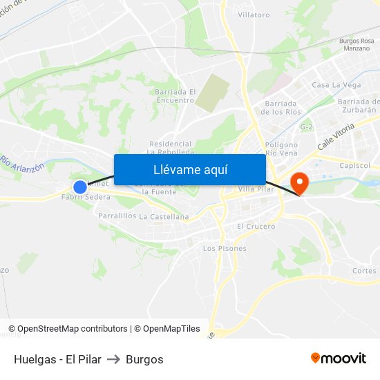 Huelgas - El Pilar to Burgos map