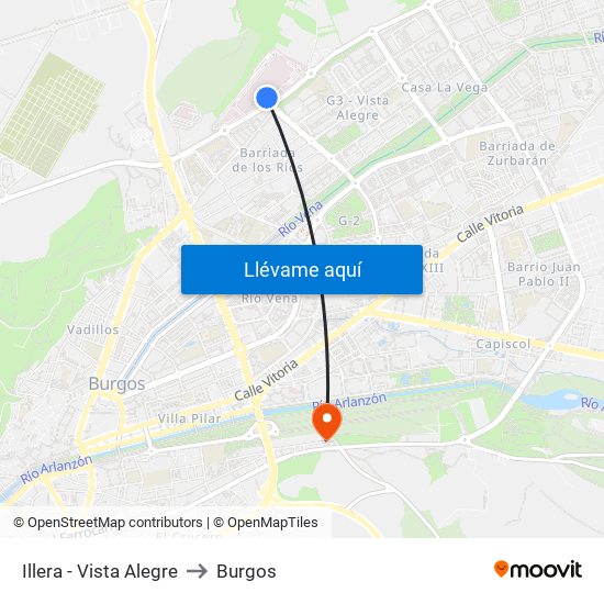 Illera - Vista Alegre to Burgos map