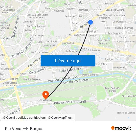 Rio Vena to Burgos map