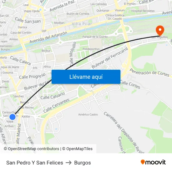 San Pedro Y San Felices to Burgos map