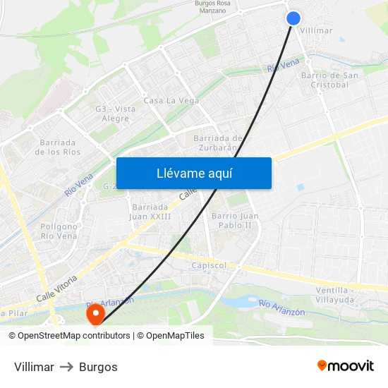 Villimar to Burgos map