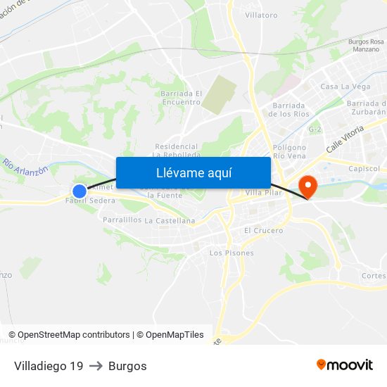 Villadiego 19 to Burgos map