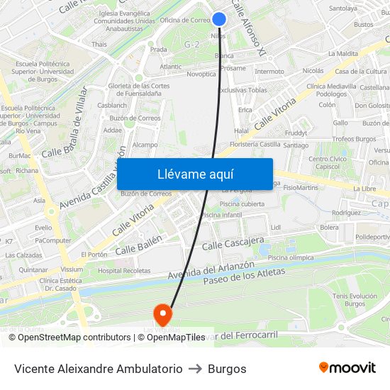 Vicente Aleixandre Ambulatorio to Burgos map