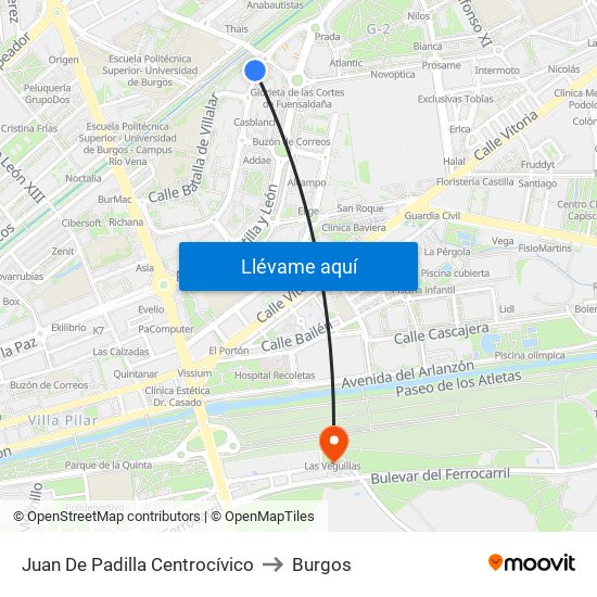 Juan De Padilla Centrocívico to Burgos map