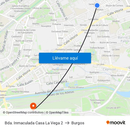 Bda. Inmaculada Casa La Vega 2 to Burgos map