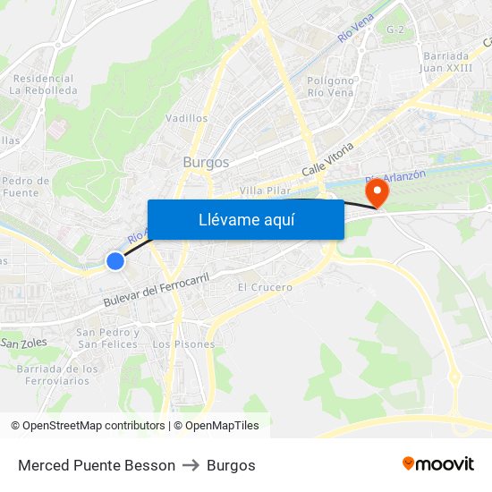 Merced Puente Besson to Burgos map