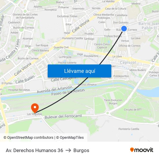 Av. Derechos Humanos 36 to Burgos map