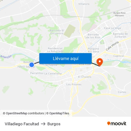 Villadiego Facultad to Burgos map