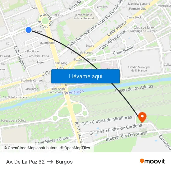 Avda. De La Paz 32 to Burgos map