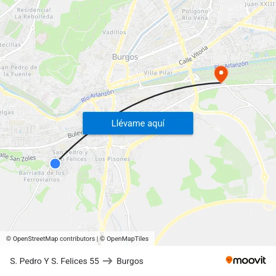 S. Pedro Y S. Felices 55 to Burgos map
