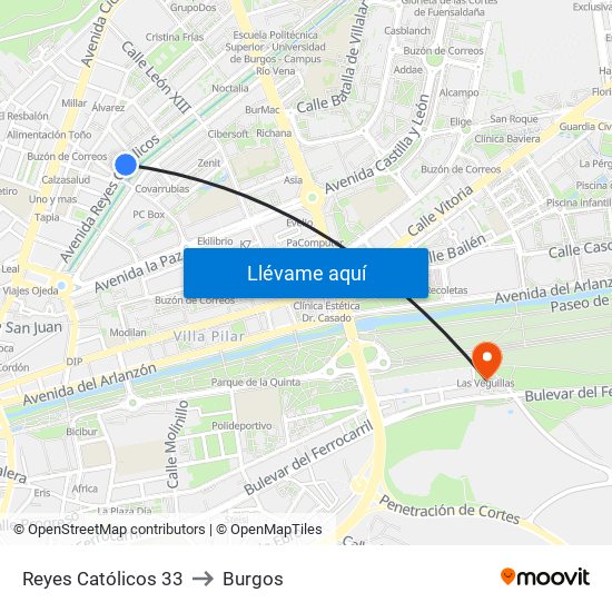 Reyes Católicos 33 to Burgos map