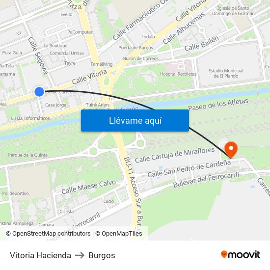 Vitoria Hacienda to Burgos map