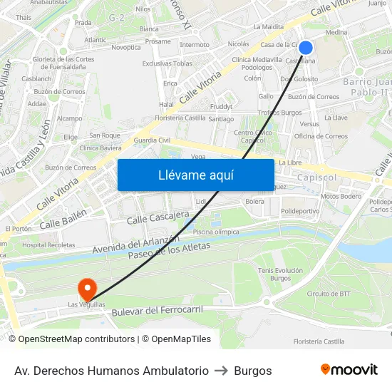 Av. Derechos Humanos Ambulatorio to Burgos map