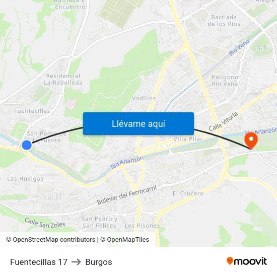 Fuentecillas 17 to Burgos map