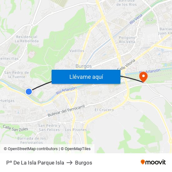 Pº De La Isla Parque Isla to Burgos map