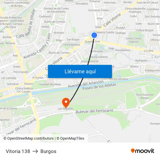 Vitoria 138 to Burgos map