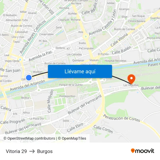 Vitoria 29 to Burgos map