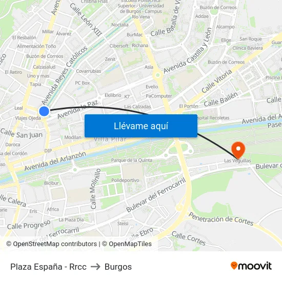 Plaza España - Rrcc to Burgos map