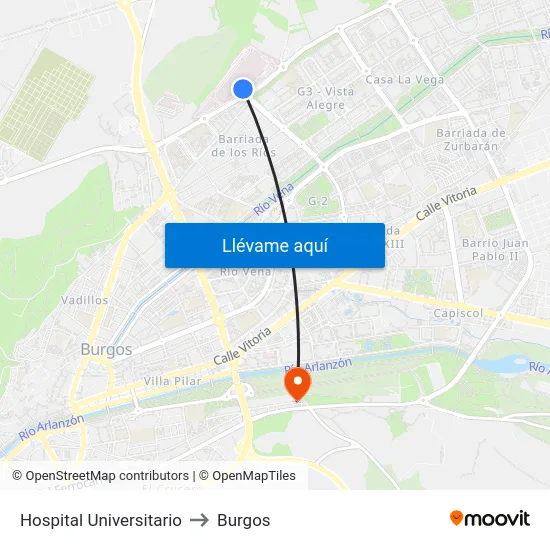 Hospital Universitario to Burgos map