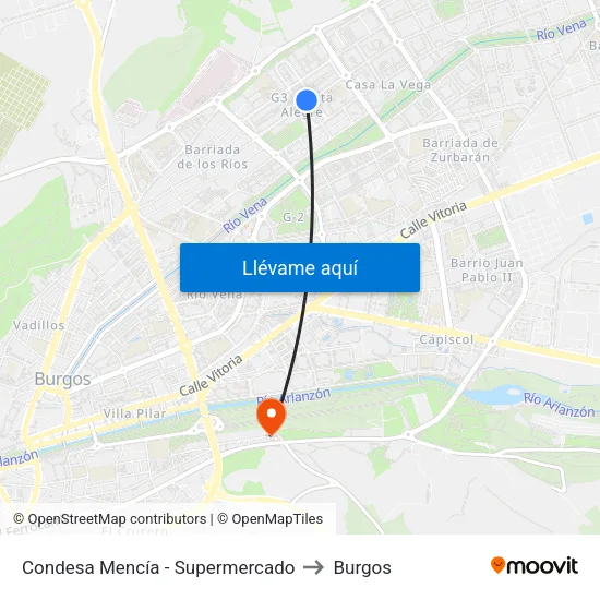 Condesa Mencía - Supermercado to Burgos map