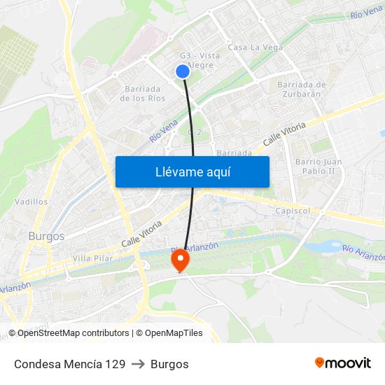 Condesa Mencía 129 to Burgos map