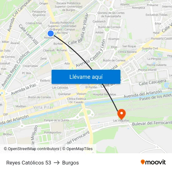Reyes Católicos 53 to Burgos map