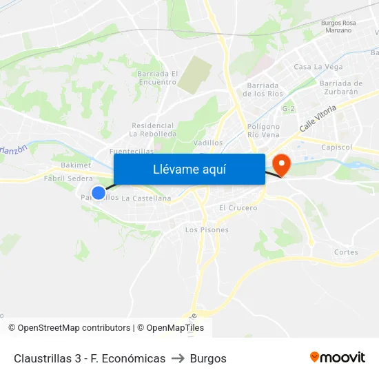 Claustrillas 3 - F. Económicas to Burgos map