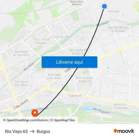 Río Viejo 65 to Burgos map