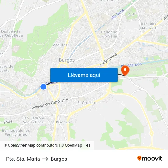 Pte. Sta. María to Burgos map