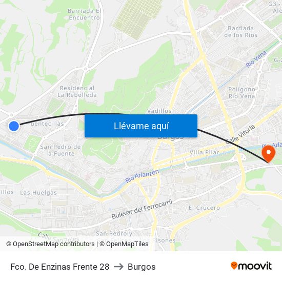 Fco. De Enzinas Frente 28 to Burgos map
